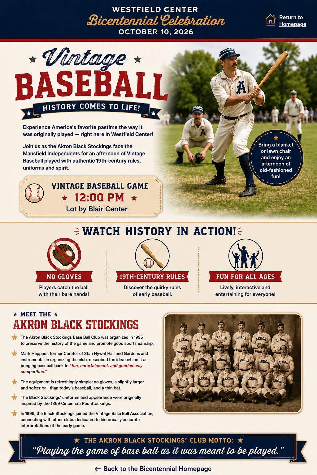 Westfield Center Bicentennial Celebration Vintage Baseball page