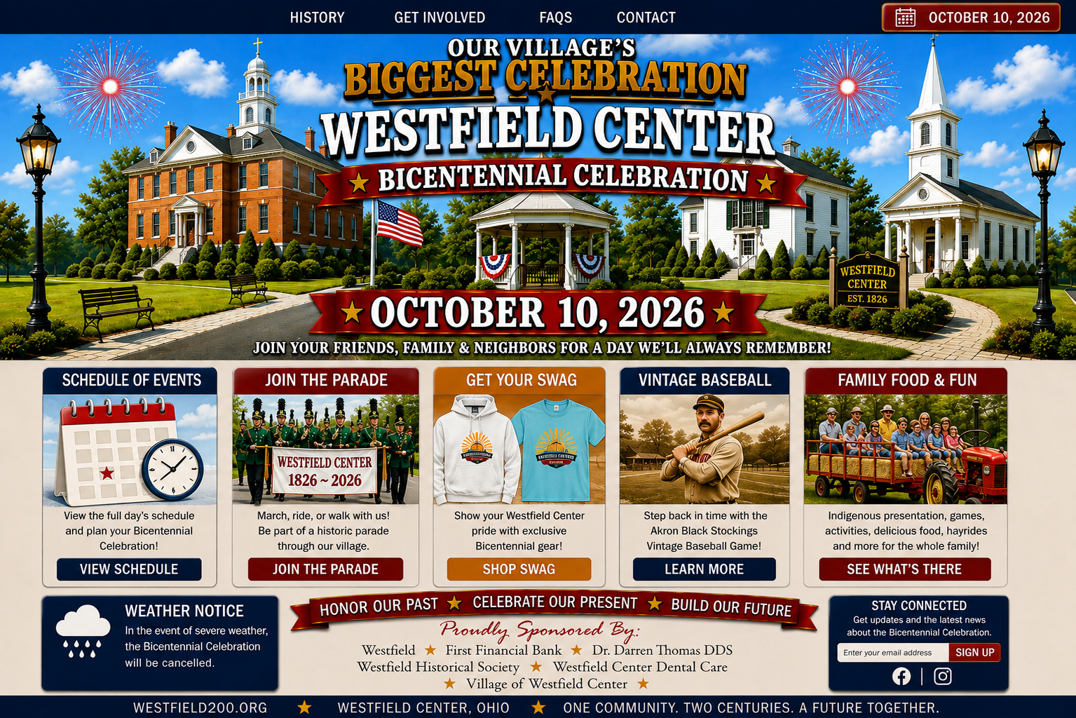 Westfield Center Bicentennial Celebration homepage artwork for October 10, 2026